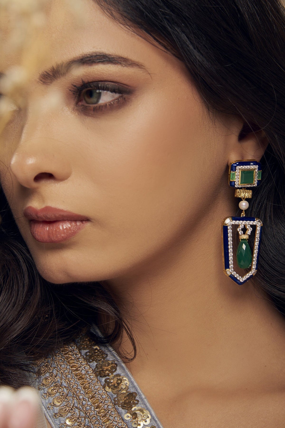 Cubic Zirconia Diamonds Embellished Earrings 