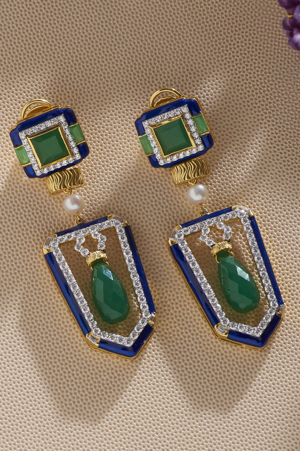 Cubic Zirconia Diamonds Embellished Earrings 