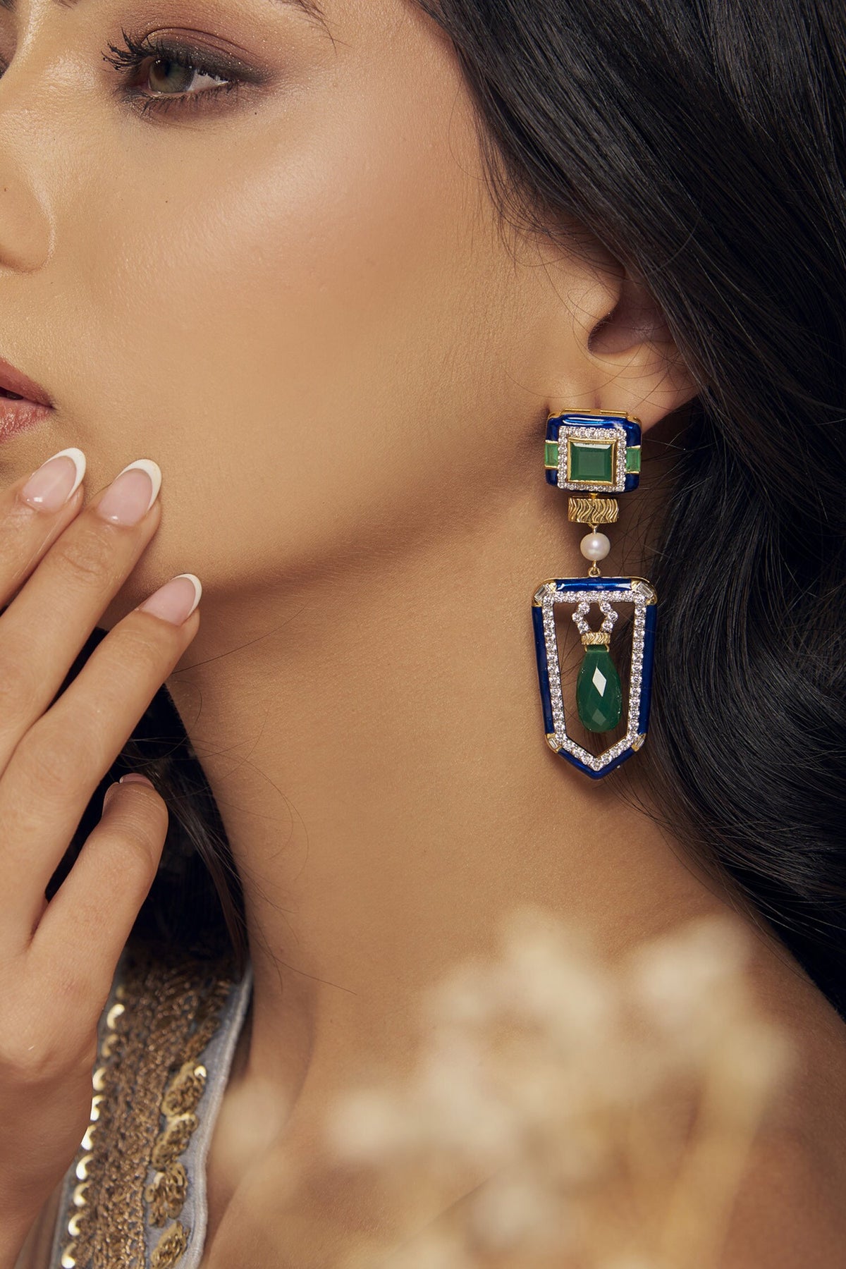 Cubic Zirconia Diamonds Embellished Earrings 