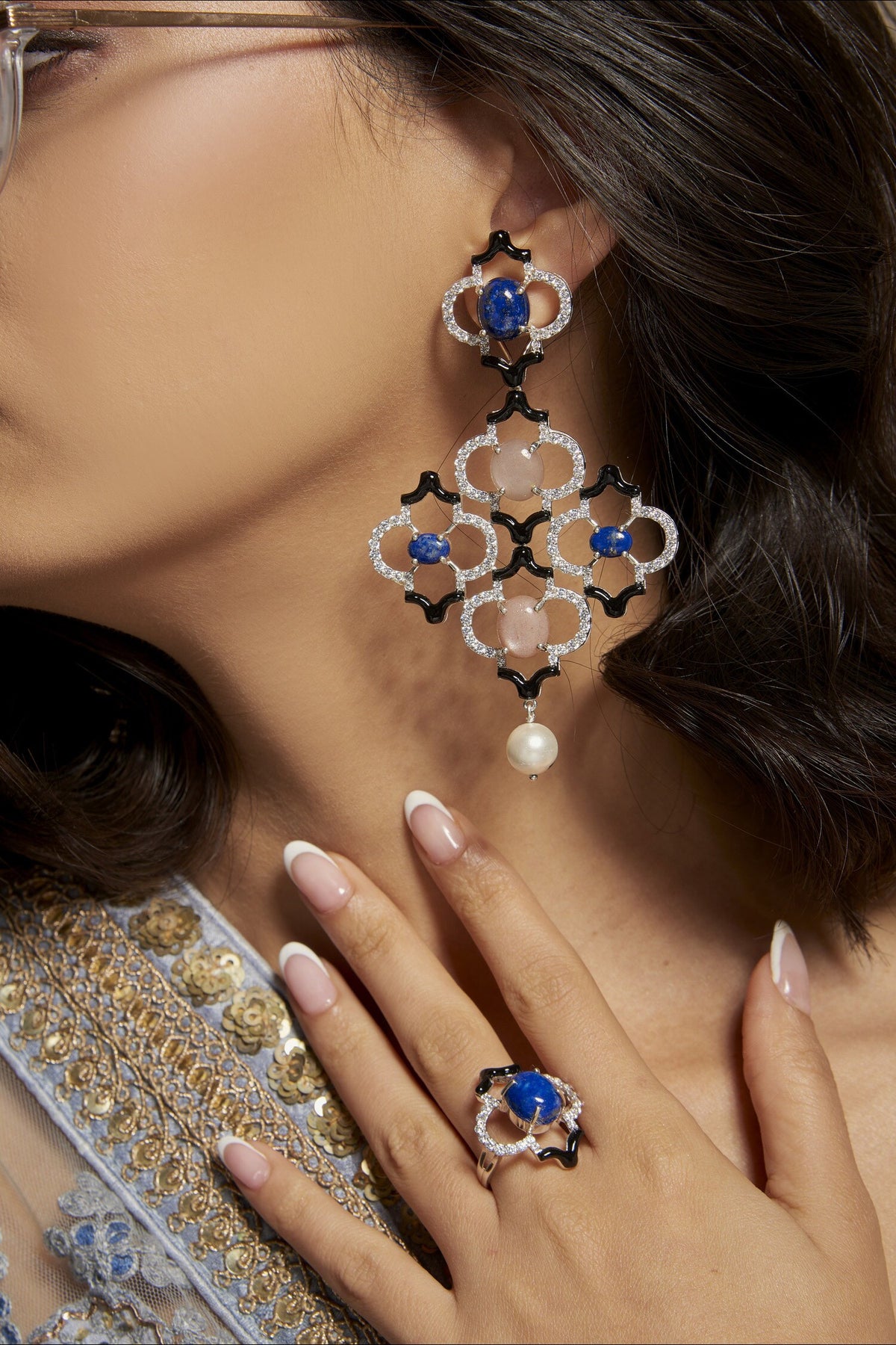 Cubic Zirconia Diamonds Embellished Earrings 