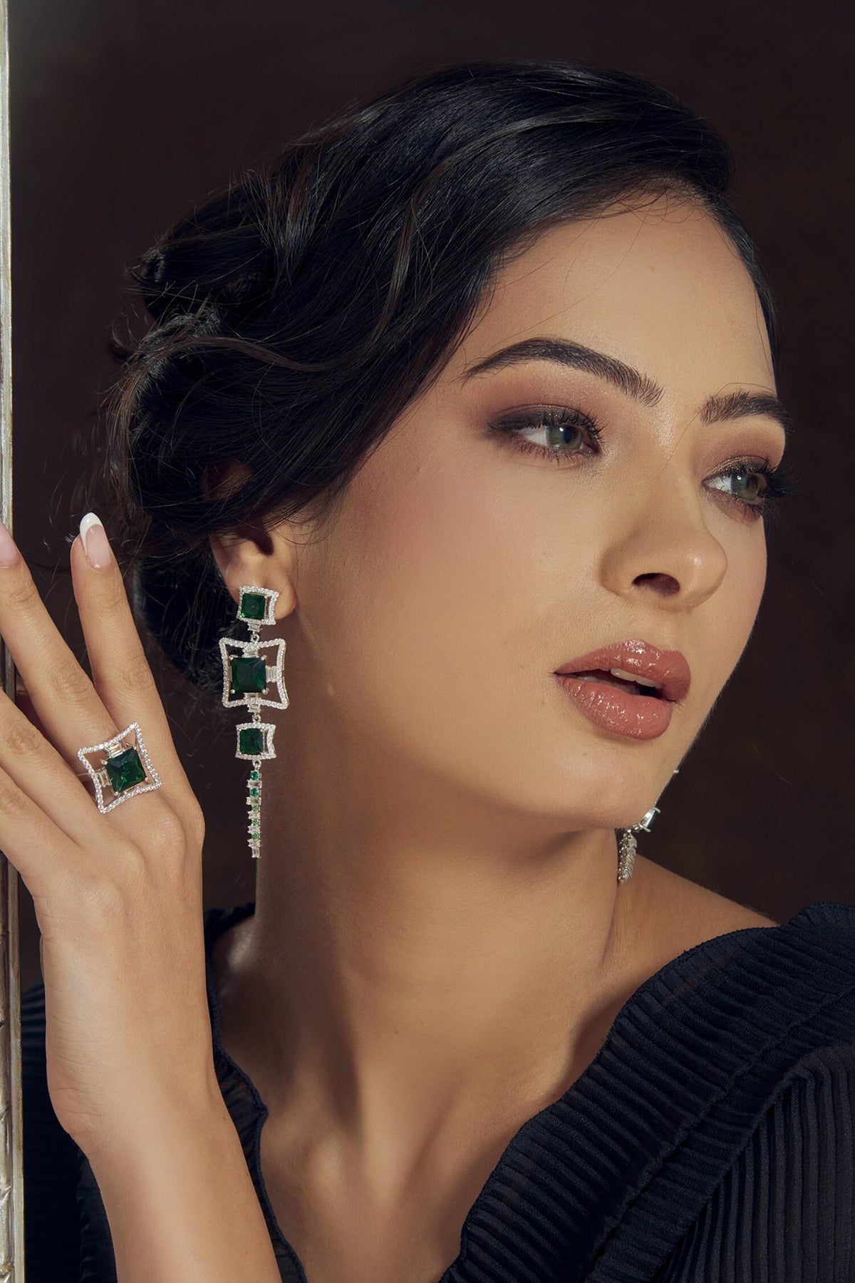 Cubic Zirconia Diamonds Embellished Earrings 