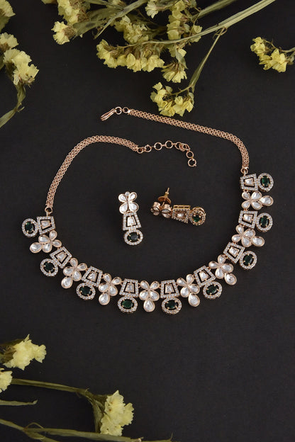 Uncut Polki Embellished Floral Necklace Set 