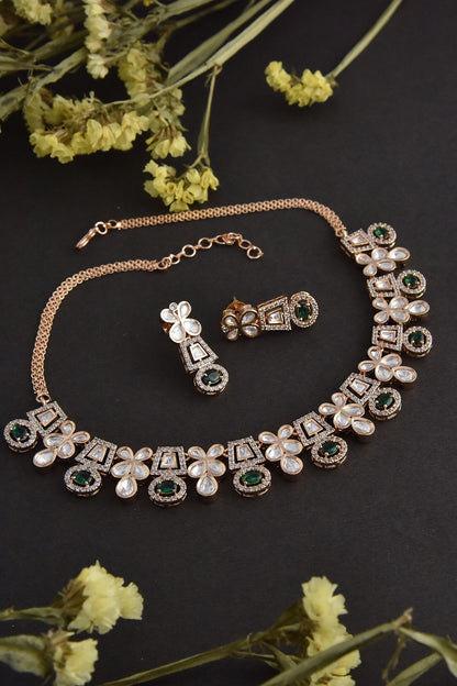 Uncut Polki Embellished Floral Necklace Set 