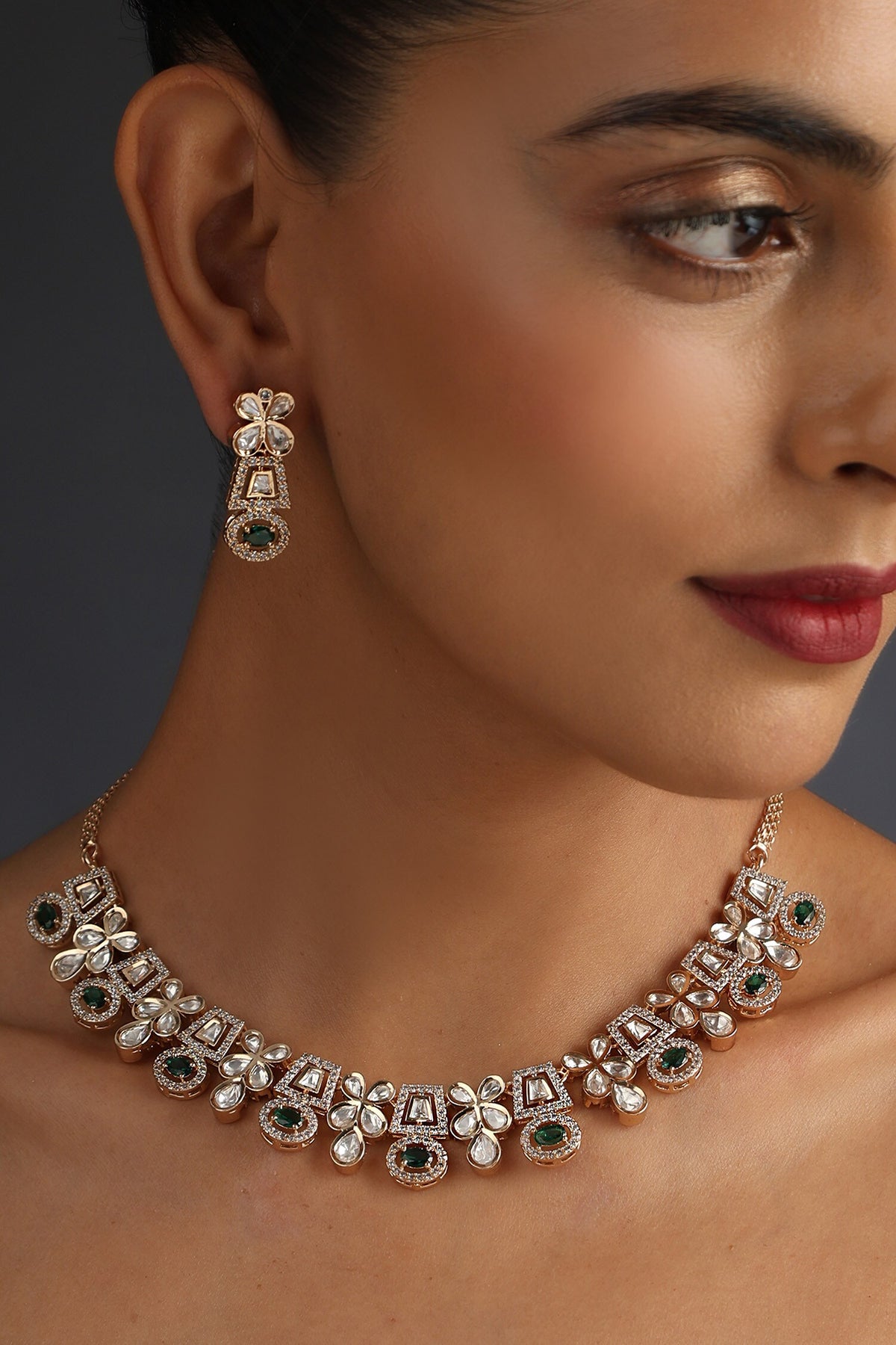 Uncut Polki Embellished Floral Necklace Set 