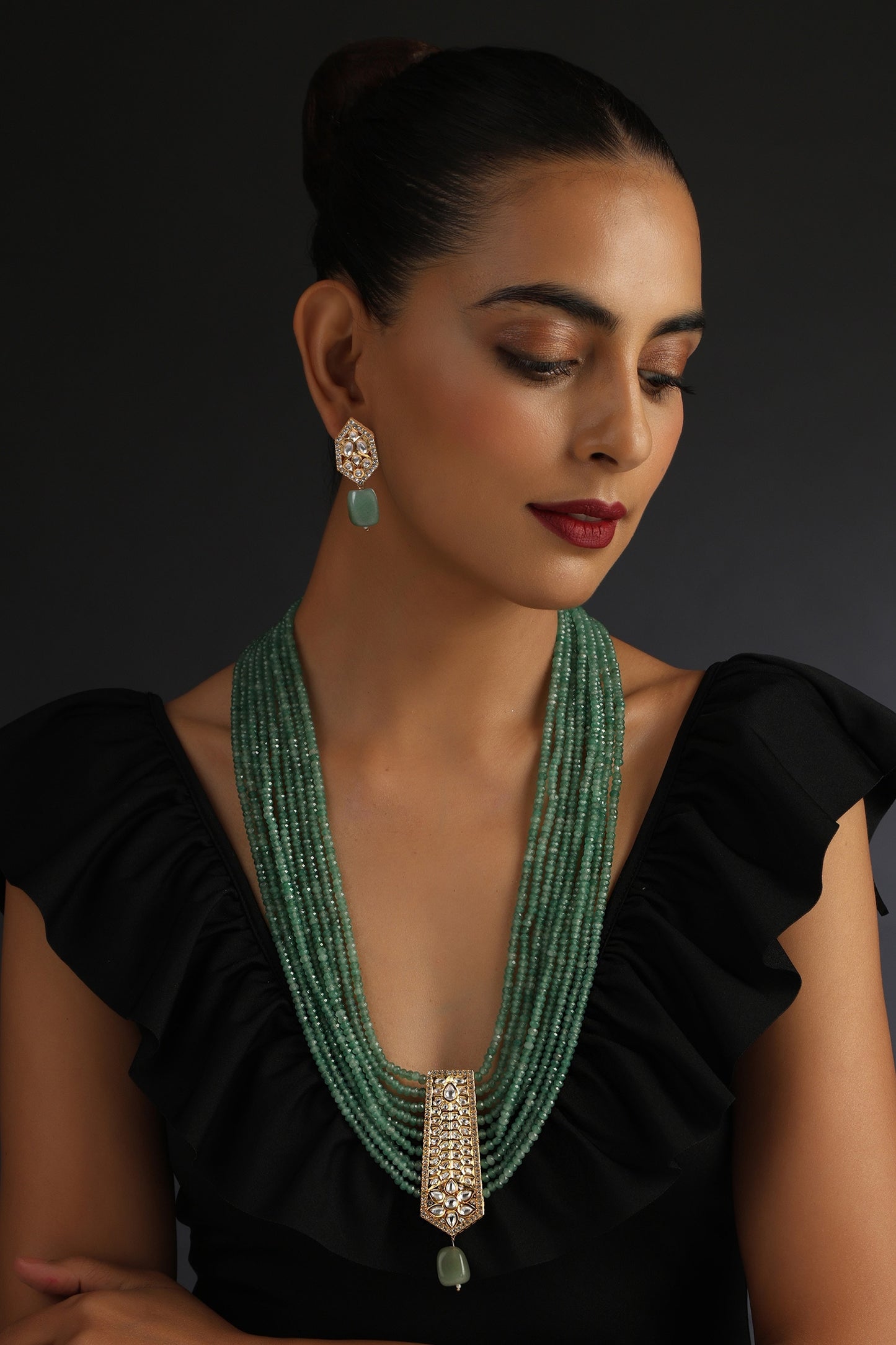 Uncut Polki Embellished Layered Necklace Set 