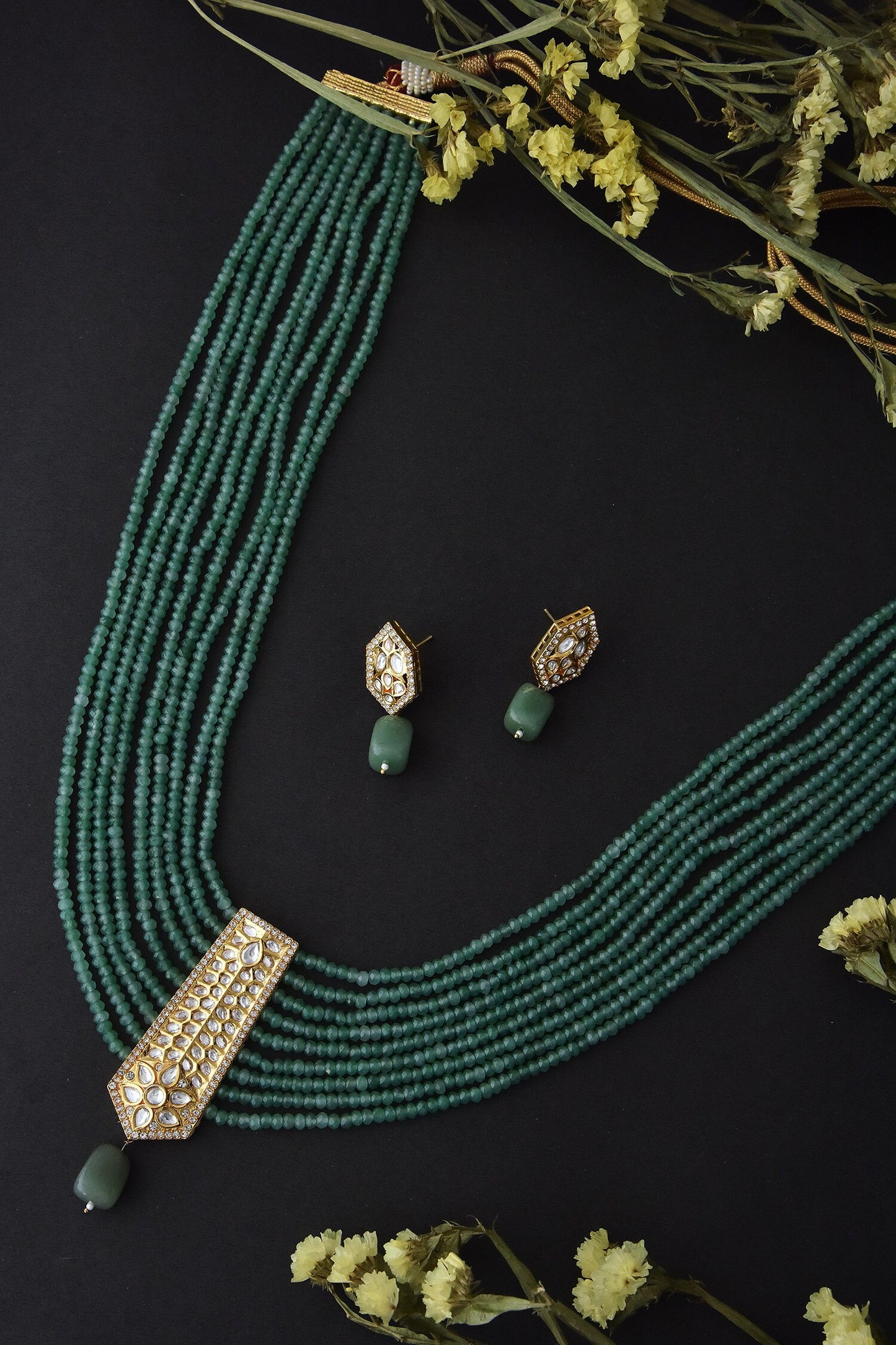 Uncut Polki Embellished Layered Necklace Set 