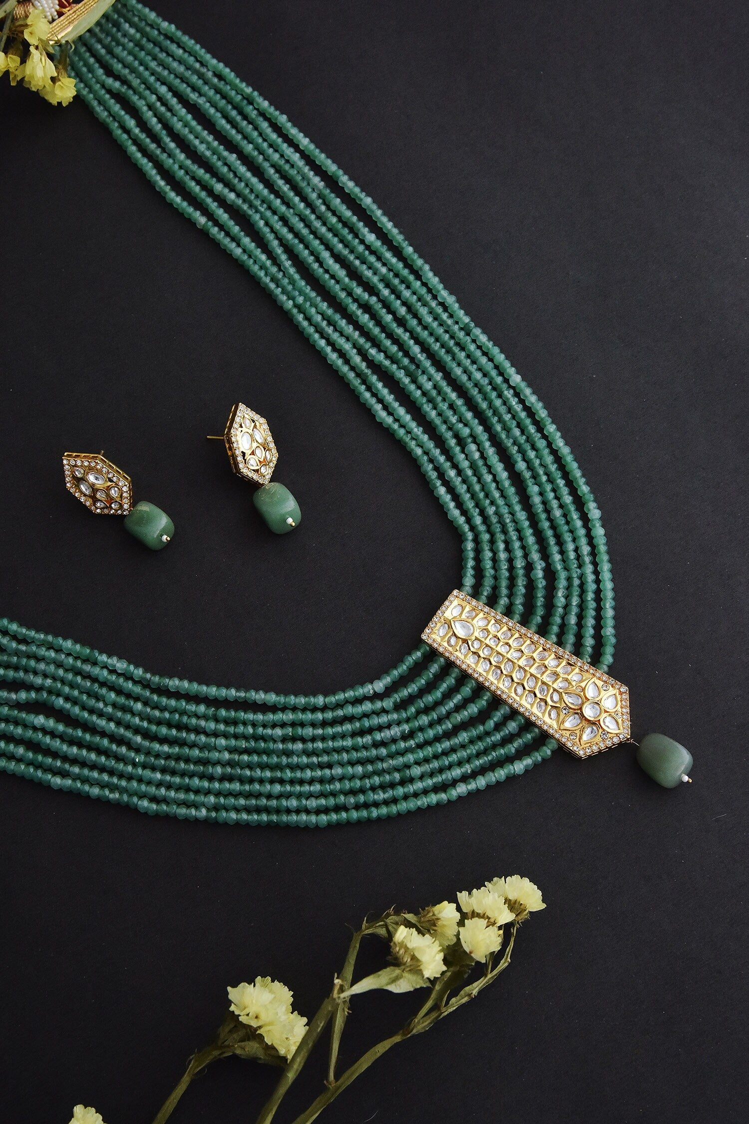 Uncut Polki Embellished Layered Necklace Set 