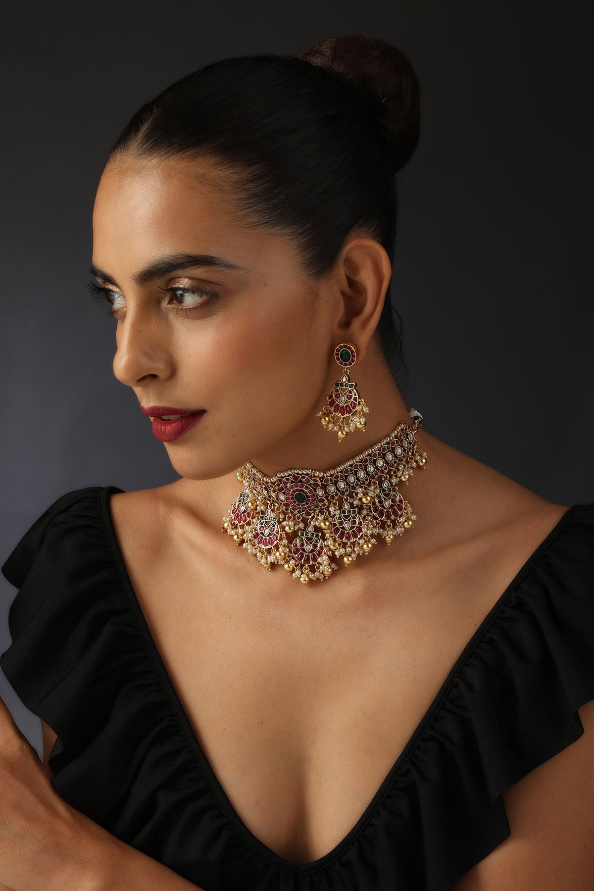 Kundan Jadau Floral Half Moon Choker Set 