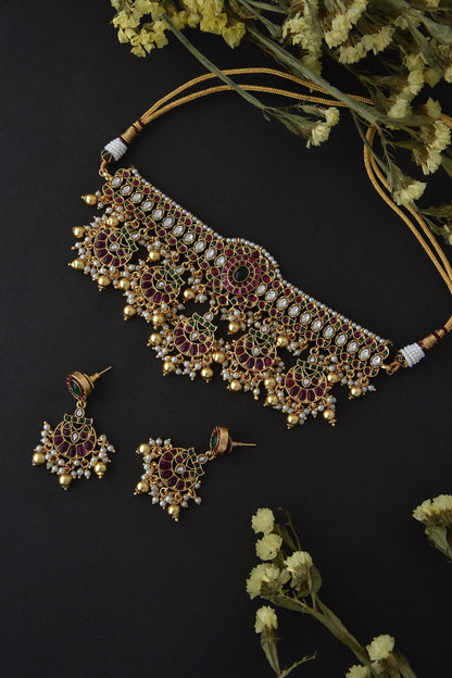 Kundan Jadau Floral Half Moon Choker Set 