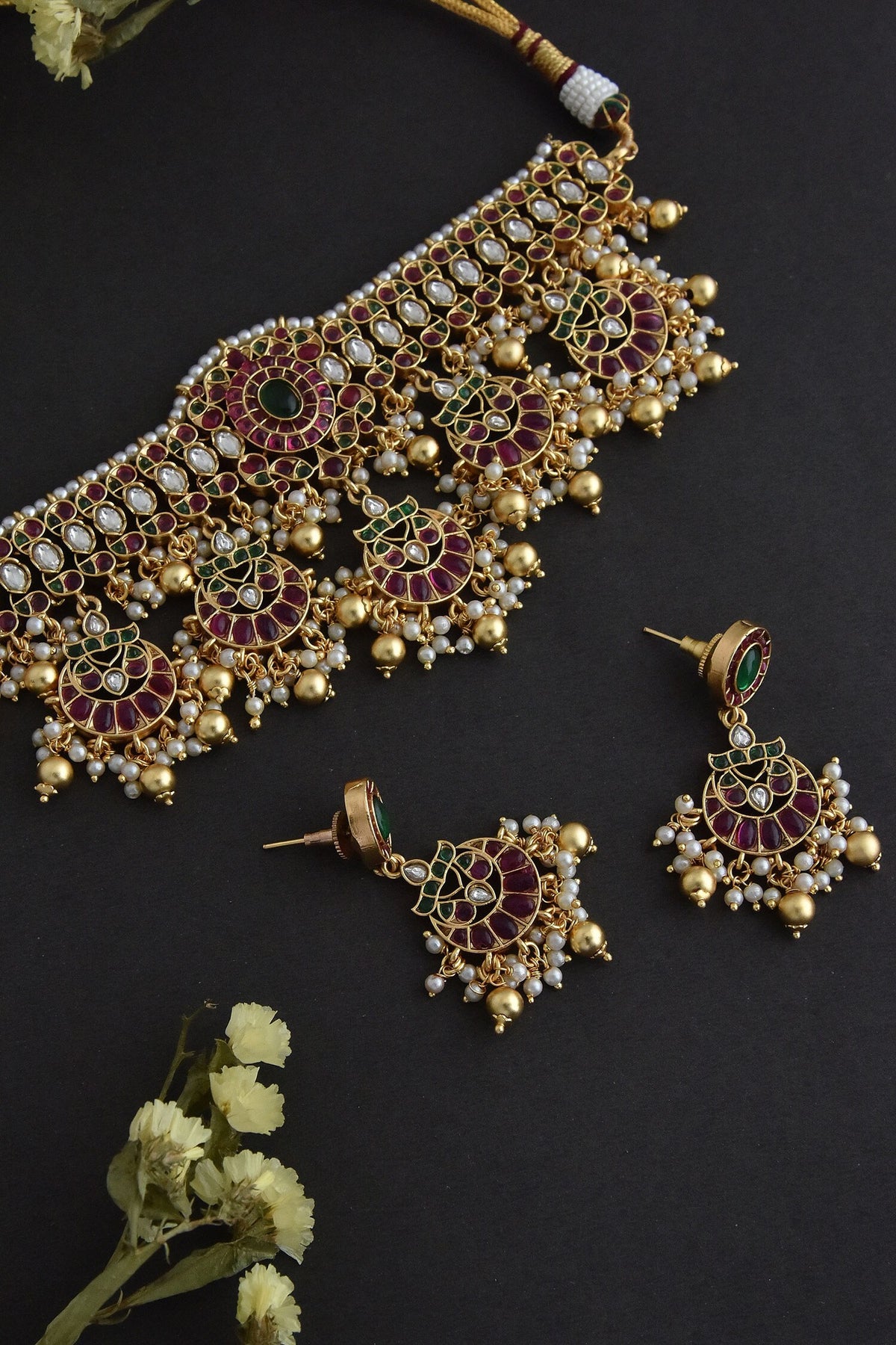 Kundan Jadau Floral Half Moon Choker Set 