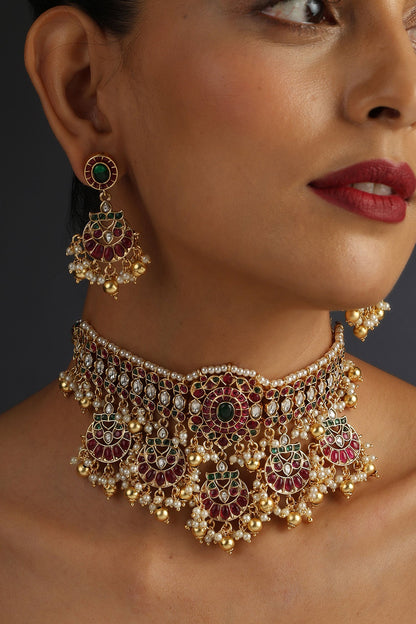 Kundan Jadau Floral Half Moon Choker Set 