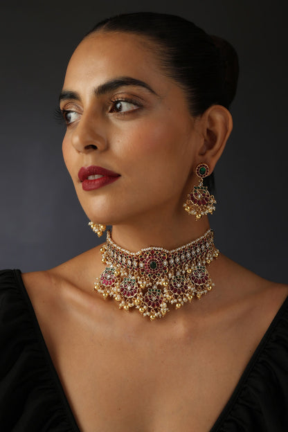 Kundan Jadau Floral Half Moon Choker Set 