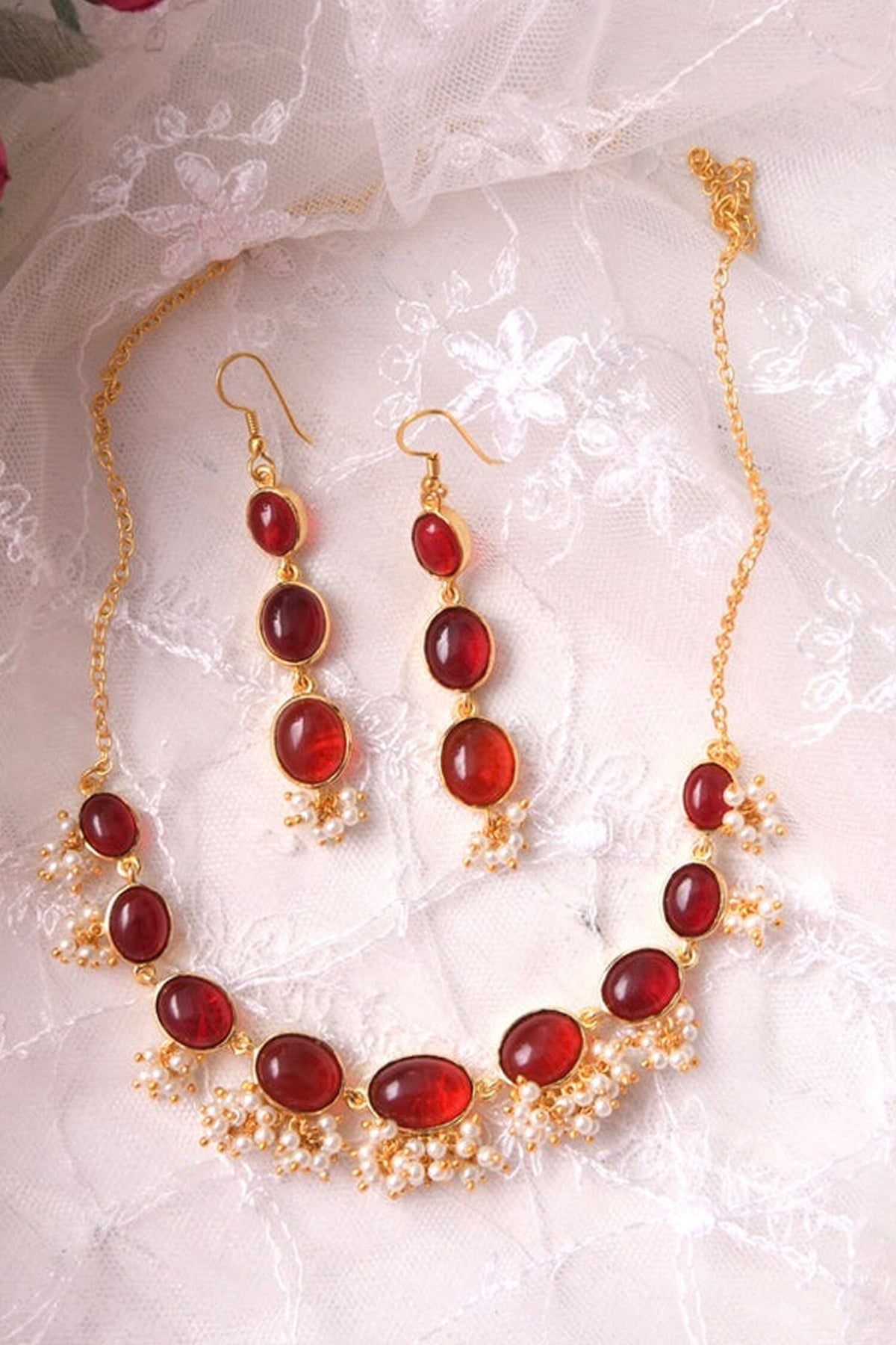 Embellished Lakshmi Ruby Necklace Set 