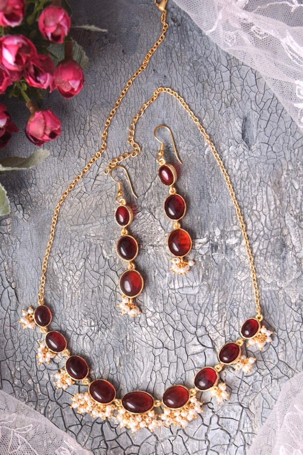 Embellished Lakshmi Ruby Necklace Set 