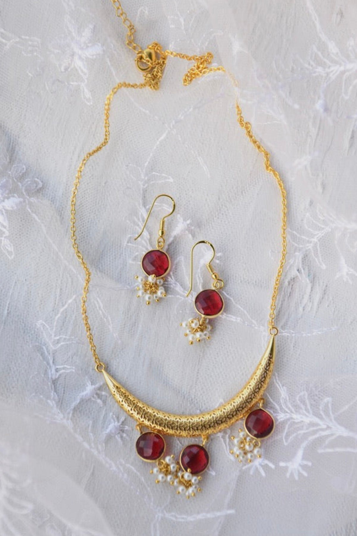 Petite Hydro Ruby Drop Necklace Set 