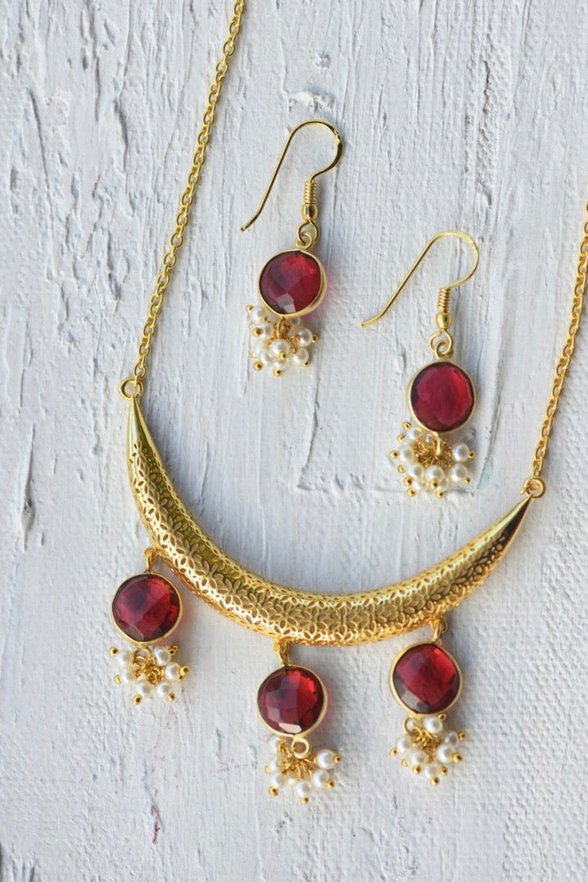 Petite Hydro Ruby Drop Necklace Set 
