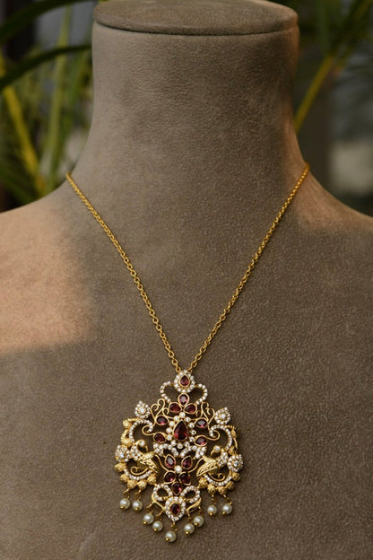 Hydro Ruby Studded Pendant Necklace 