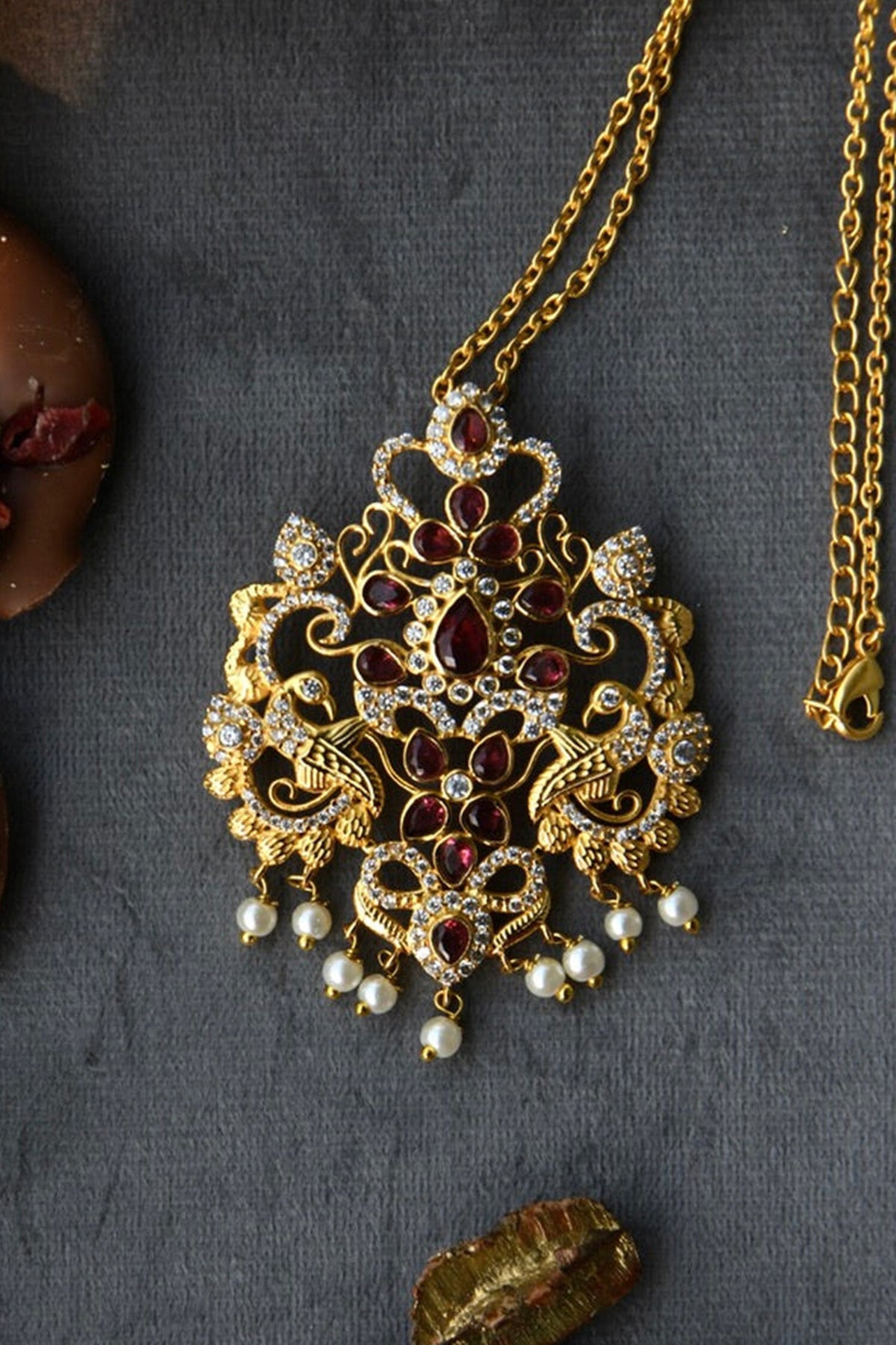 Hydro Ruby Studded Pendant Necklace 