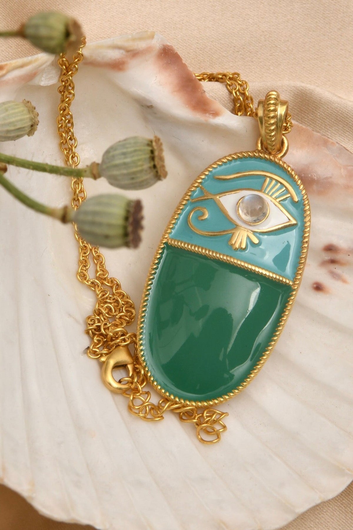 Evil Eye Carved Pendant Necklace 