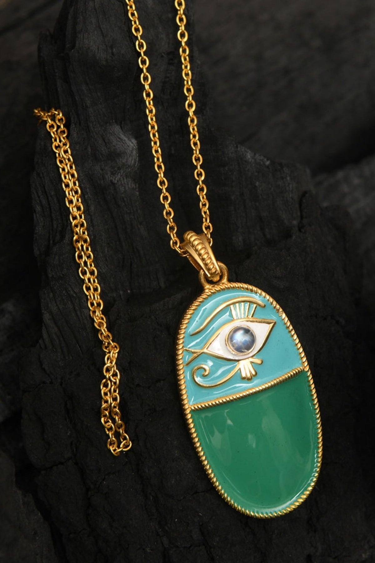 Evil Eye Carved Pendant Necklace 