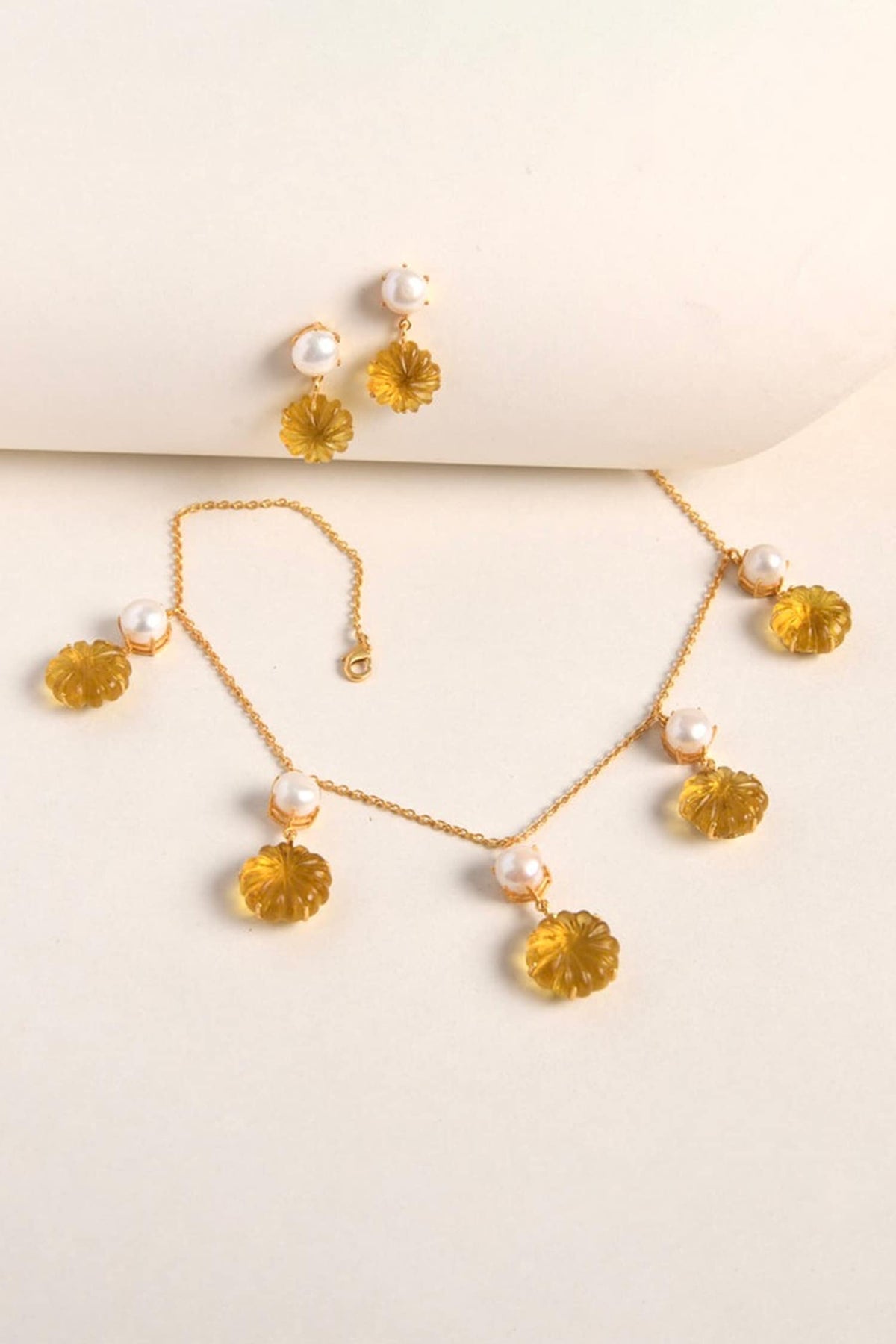 Citrine Embellished Necklace Set 