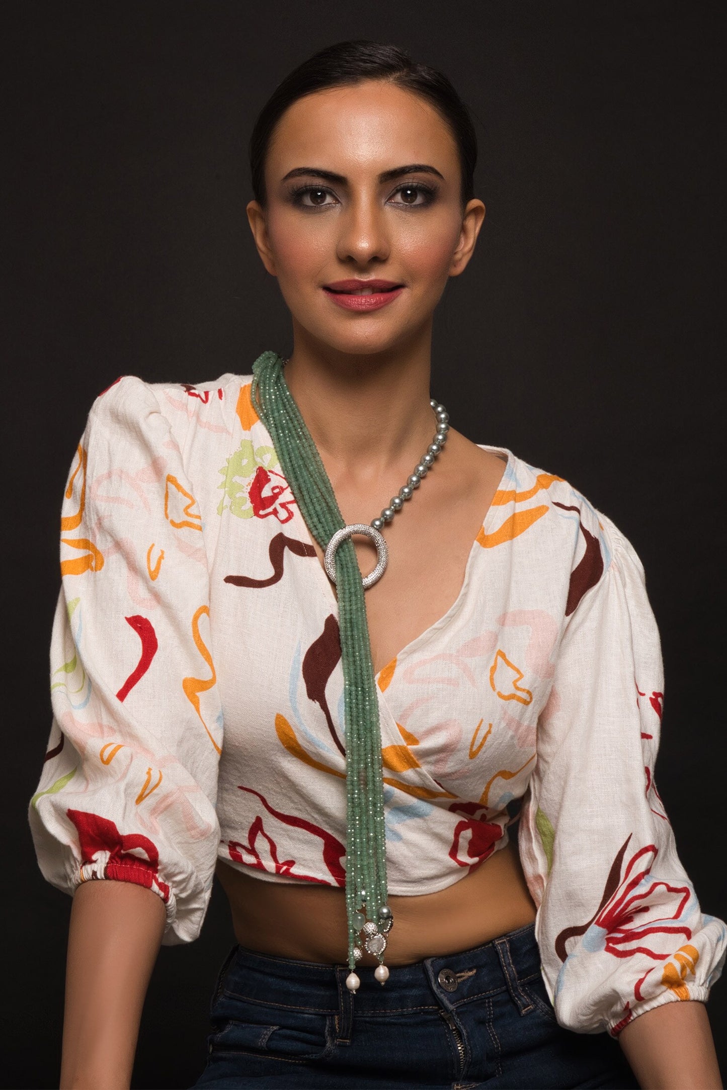 Ziva Bead Layered Embellished Tie Necklace 