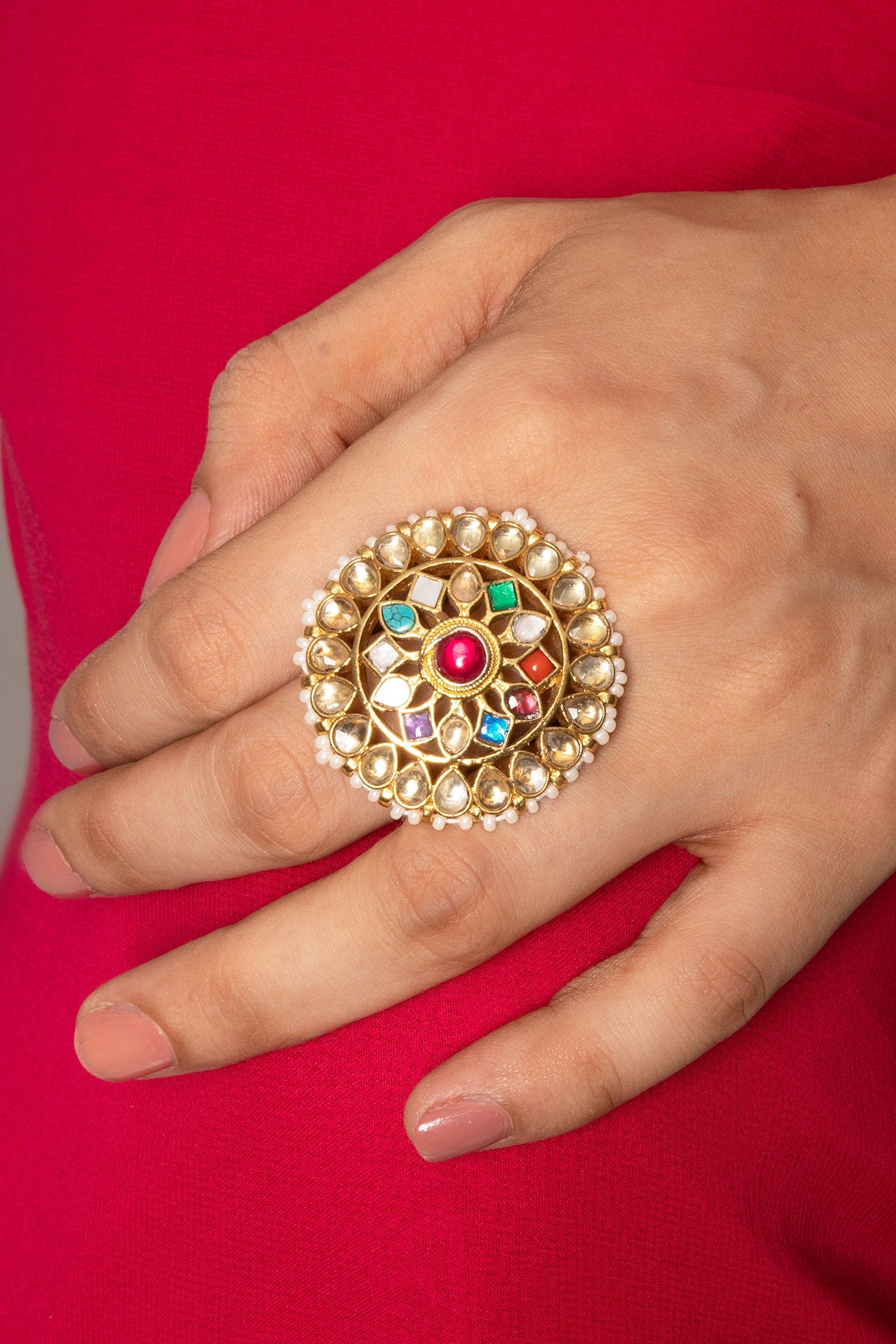 Vanya Navratan Stone Studded Ring 