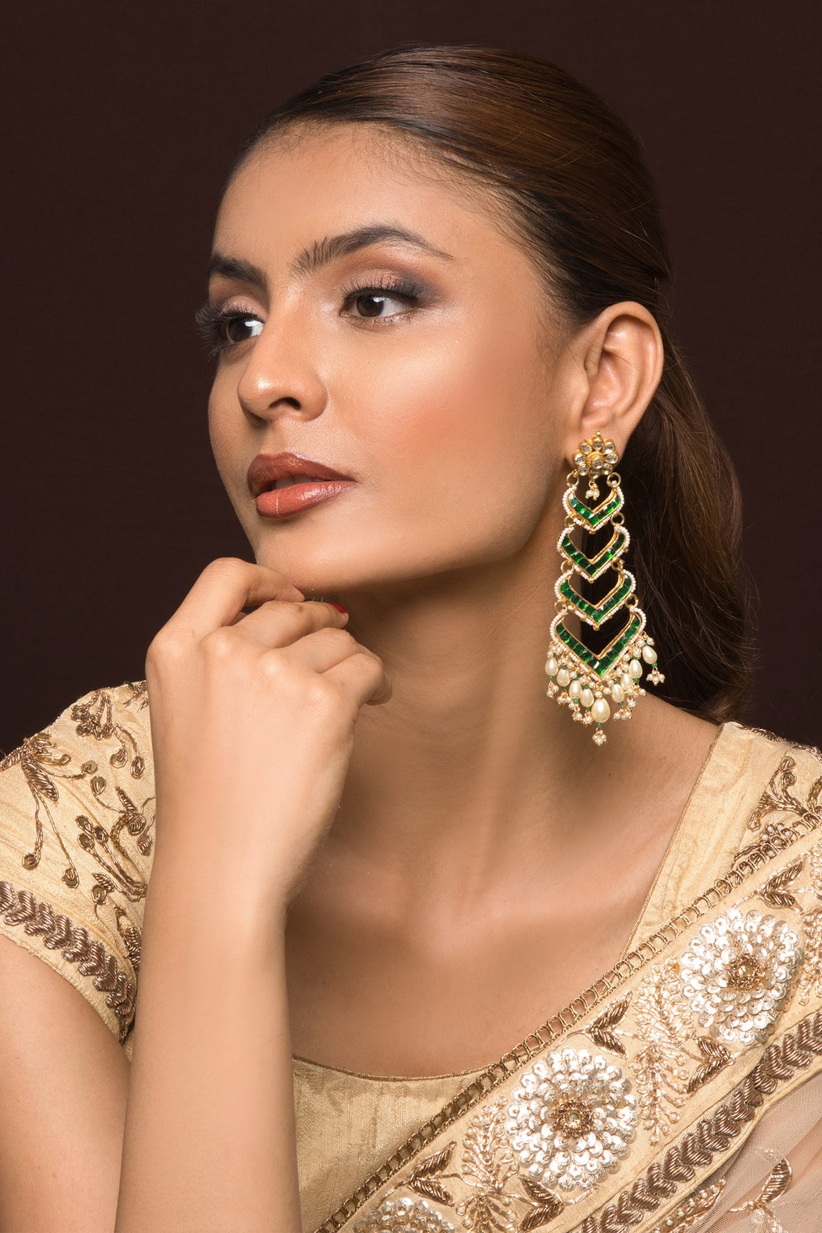 Riana Kundan Tiered Earrings 