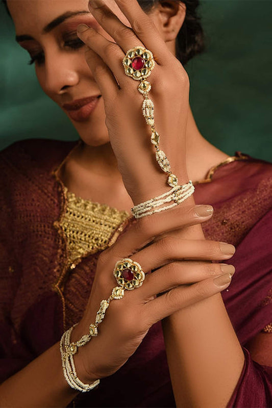 Floral Kundan Hathphools - Set of 2 