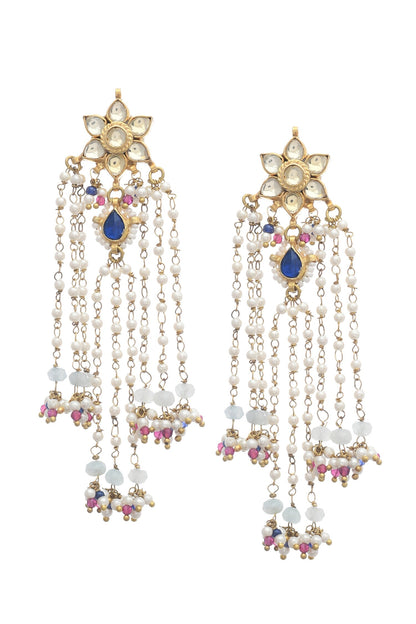 Gold Jadau Pearls & Beads Dangler Earrings 