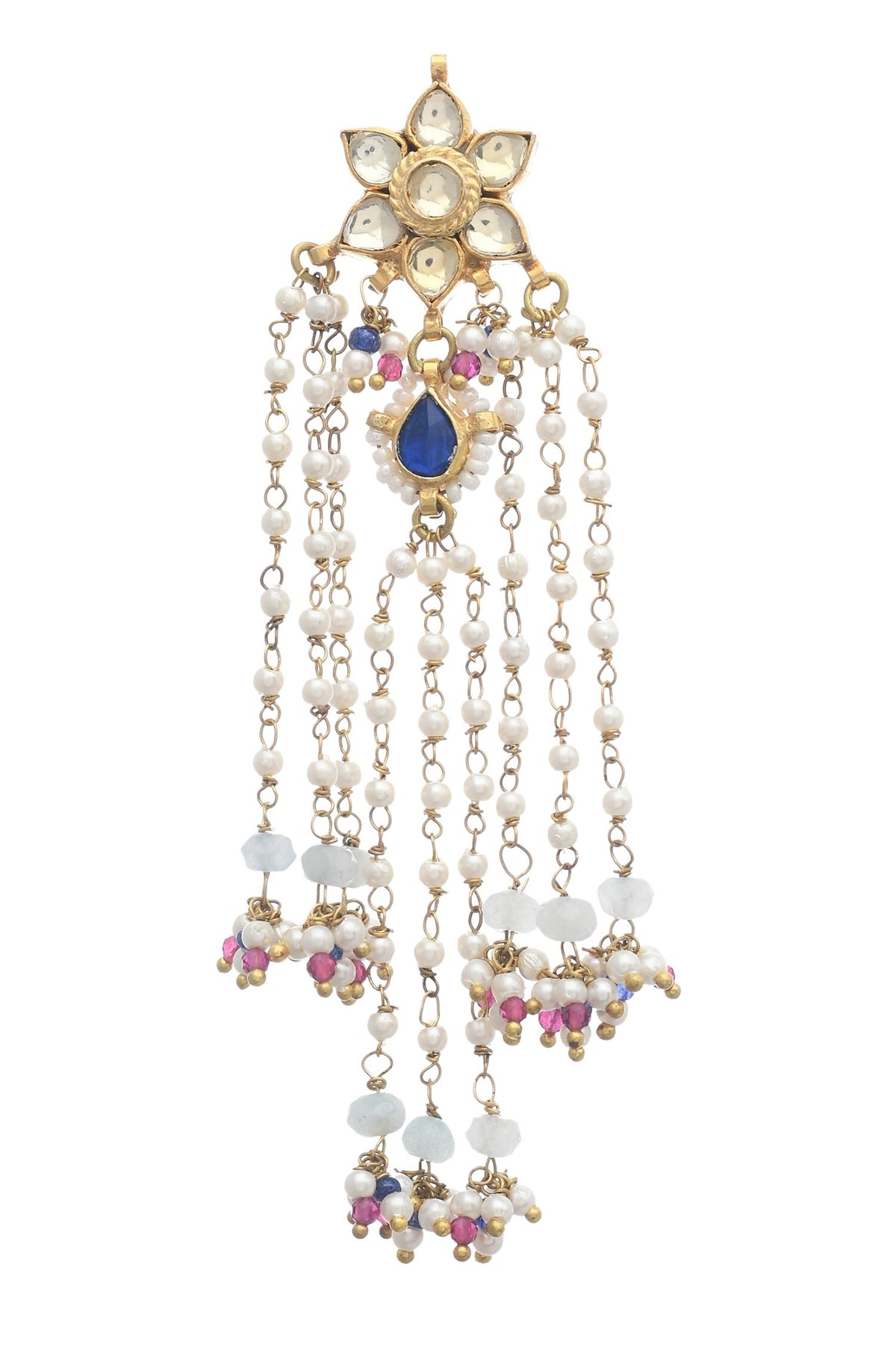 Gold Jadau Pearls & Beads Dangler Earrings 