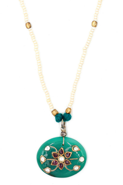 Floral Onyx Pendant Necklace 