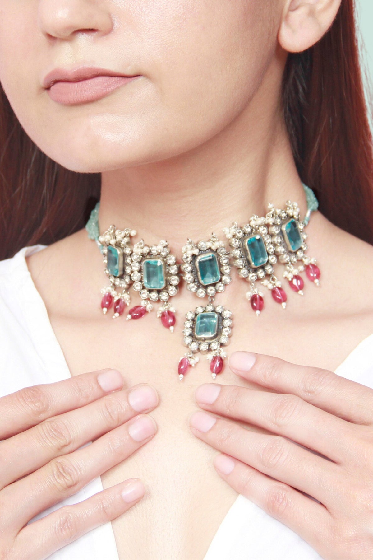 Geometric Quartz Embellished Choker 