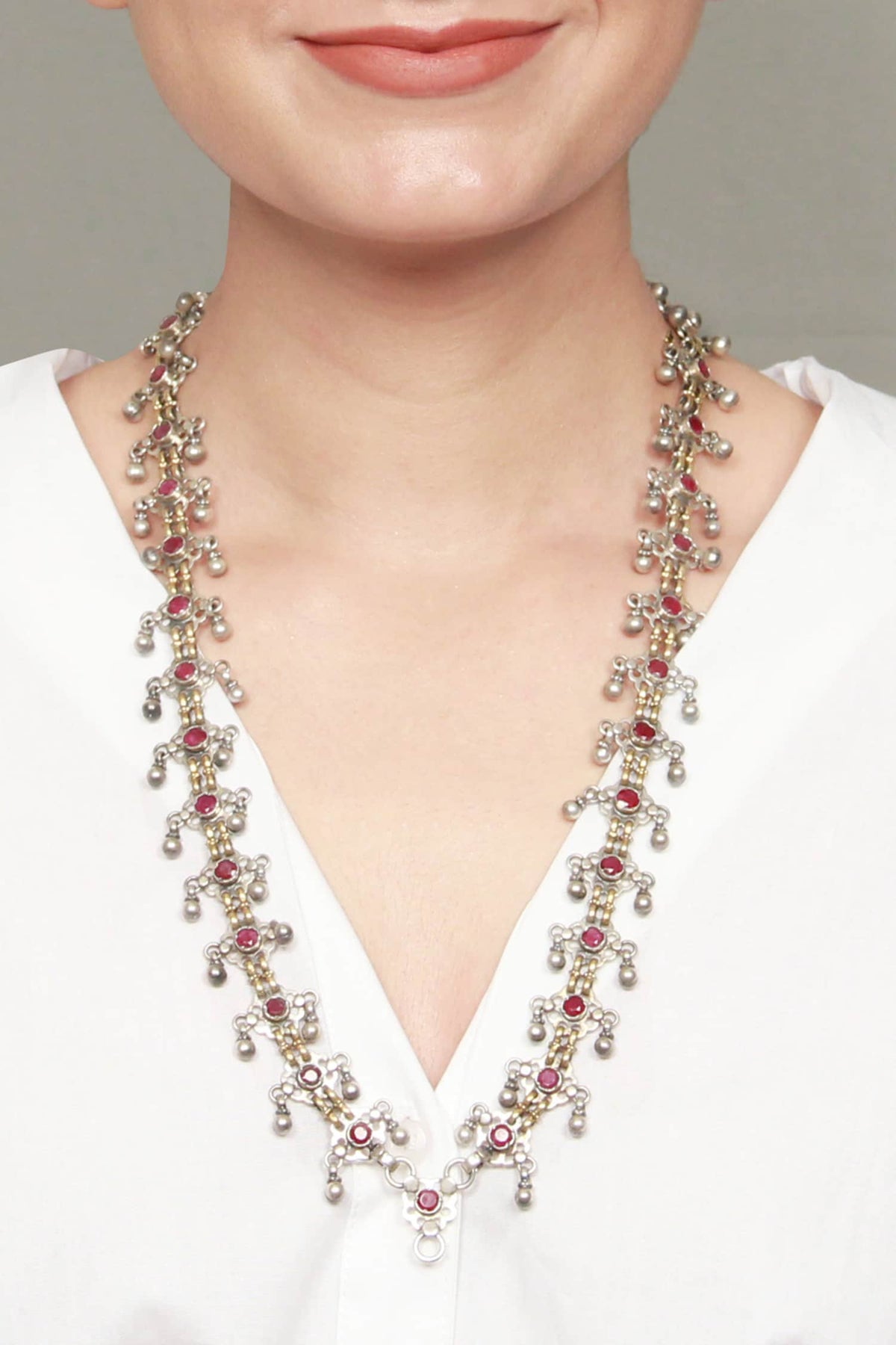 Ruby Stone Encrusted Long Necklace 