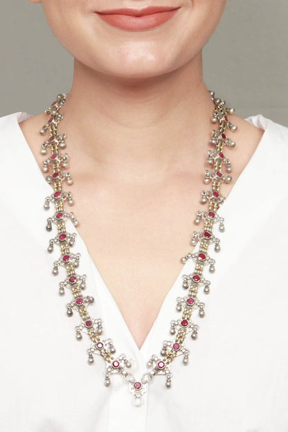 Ruby Stone Encrusted Long Necklace 