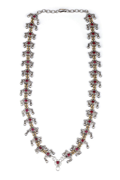Ruby Stone Encrusted Long Necklace 