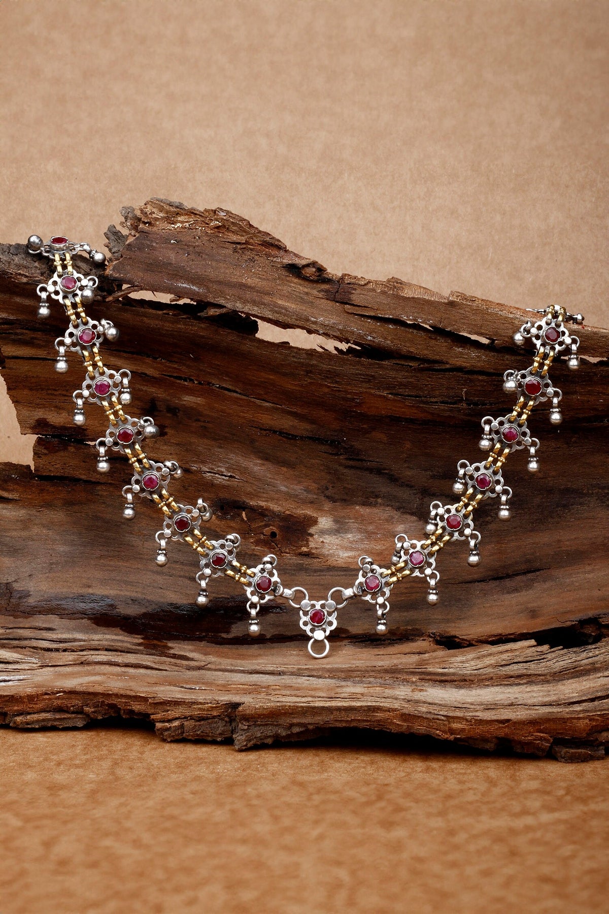 Ruby Stone Encrusted Long Necklace 