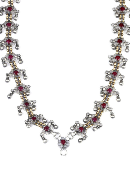 Ruby Stone Encrusted Long Necklace 