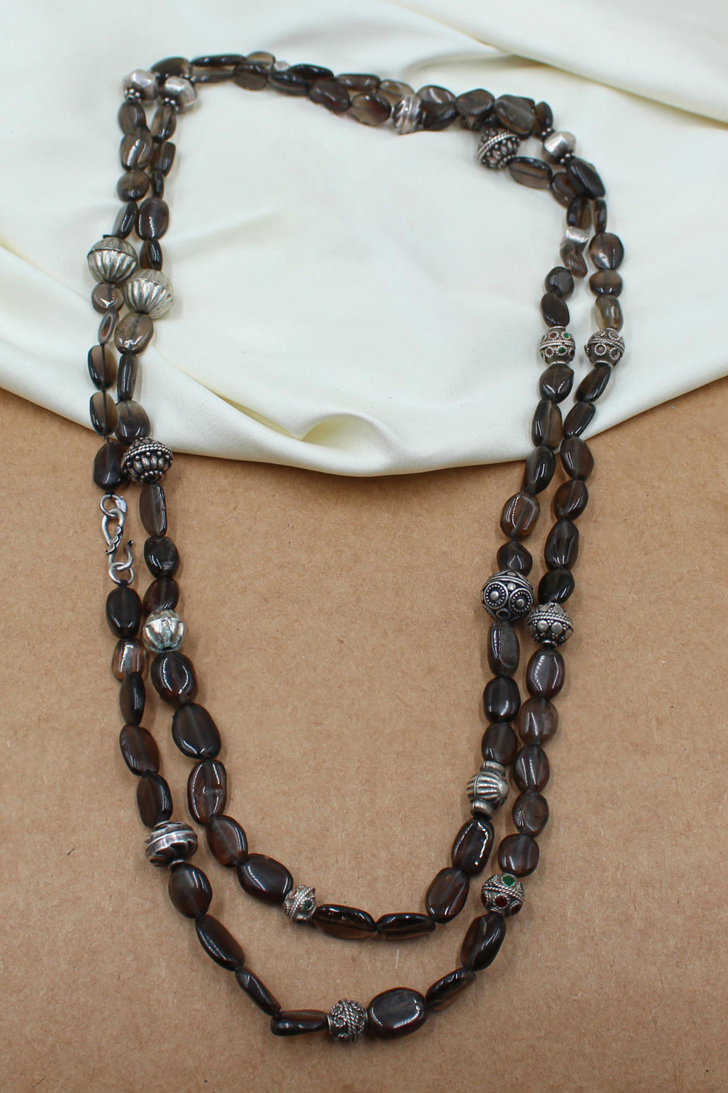 Smoky Stone Embellished Double Layered Necklace 