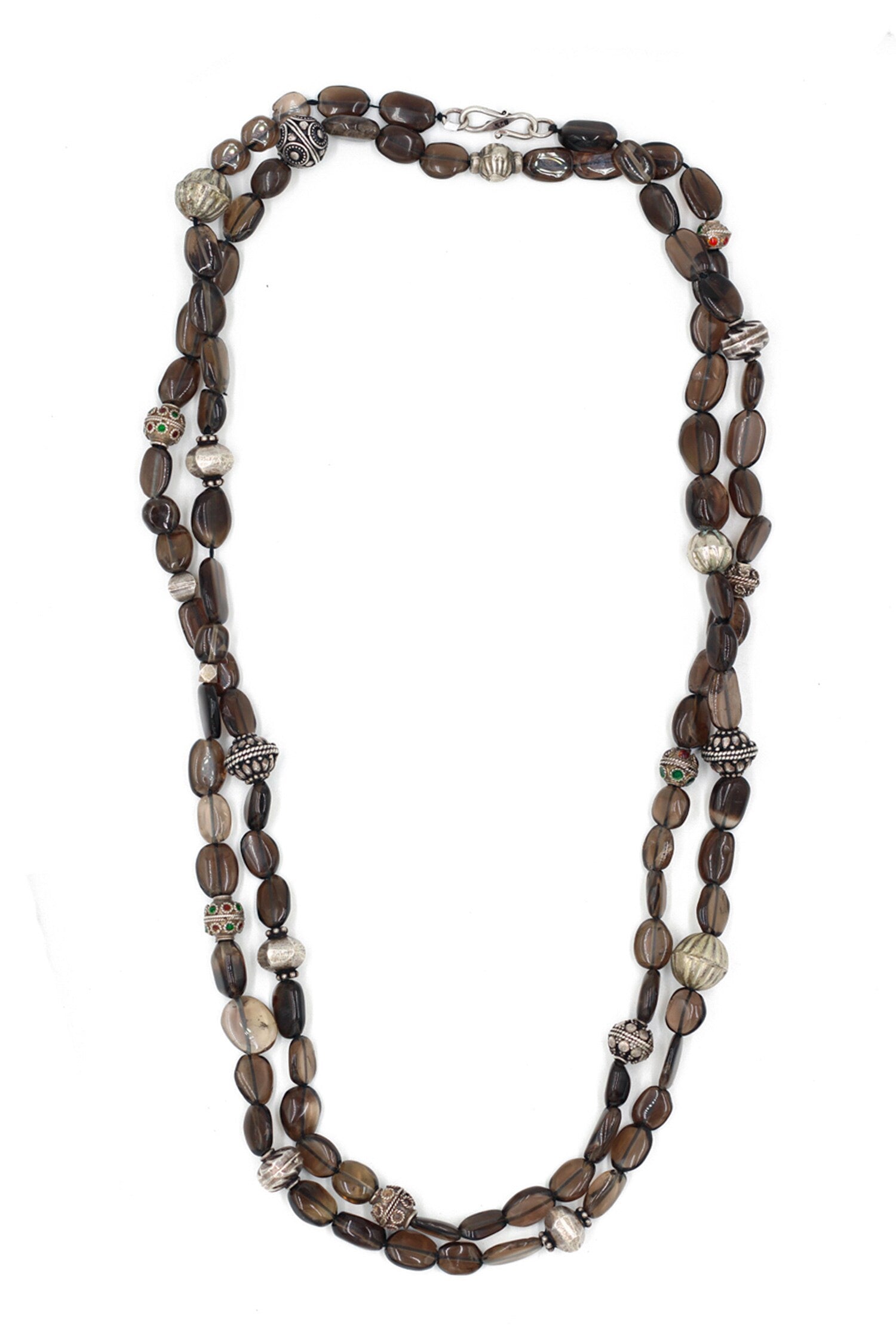 Smoky Stone Embellished Double Layered Necklace 