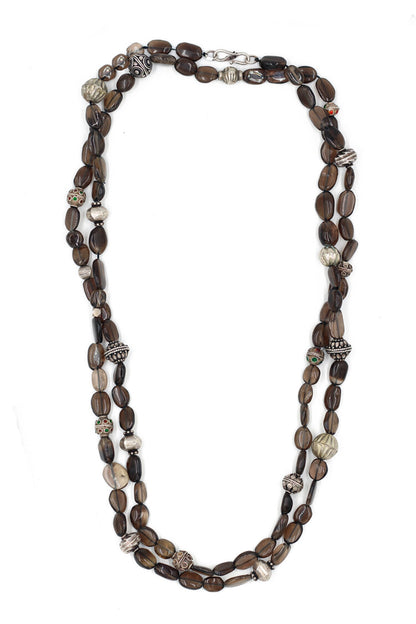 Smoky Stone Embellished Double Layered Necklace 