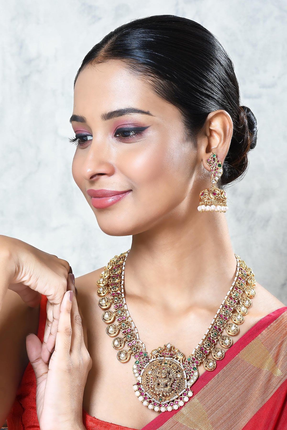 Stone Embellished Temple Pendant Set 