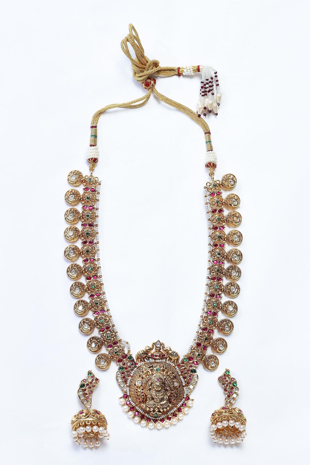 Stone Embellished Temple Pendant Set 