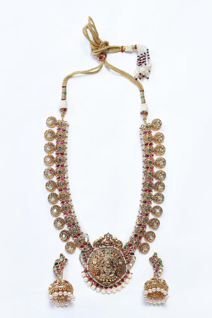 Stone Embellished Temple Pendant Set 