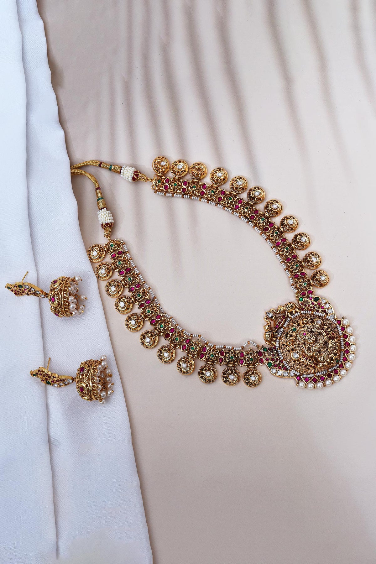 Stone Embellished Temple Pendant Set 