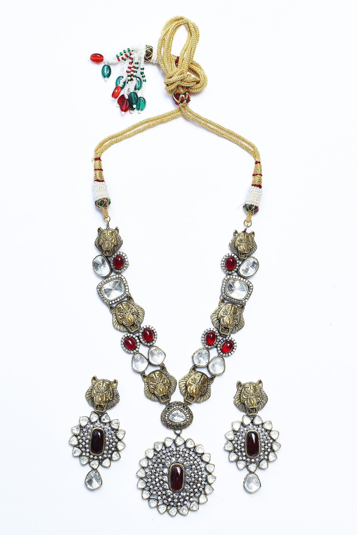 Kundan Stones Embellished Pendant Necklace Set 