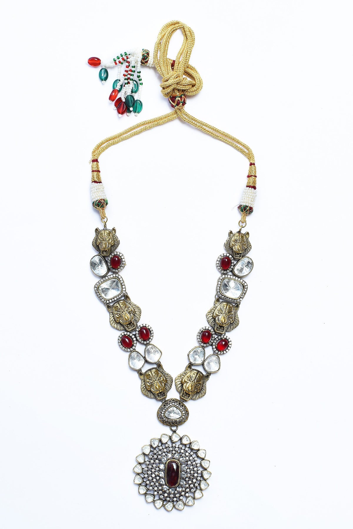 Kundan Stones Embellished Pendant Necklace Set 