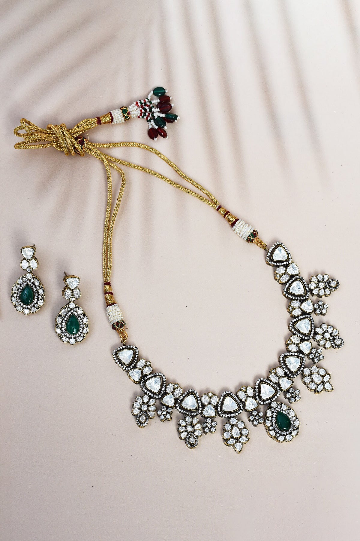 Polki Embellished Pendant Necklace Set 
