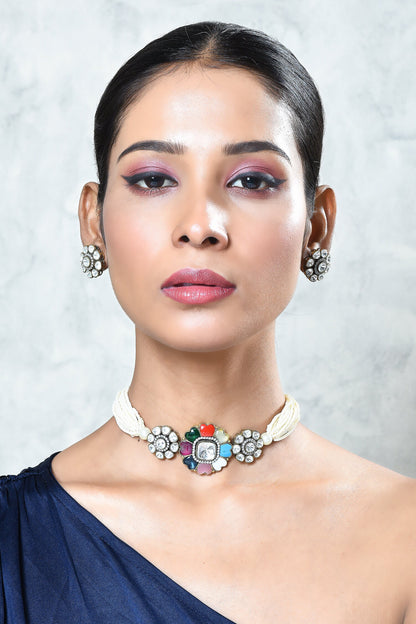 Multi Layered Kundan Pearl Choker Set 