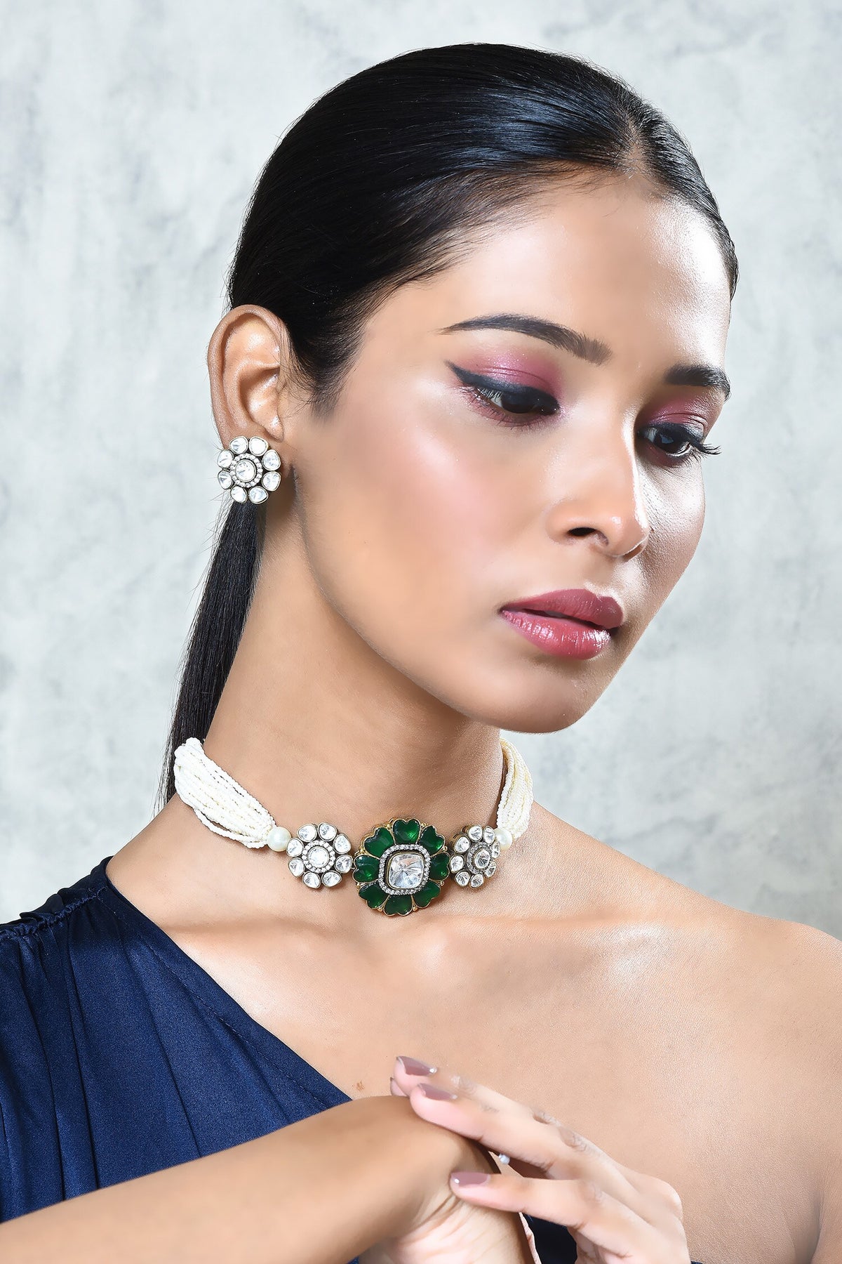 Floral Kundan Pearl Choker Set 